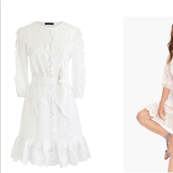 New J crew Scalloped Trim Tie Waist Eyelet Dress - Picture 5 of 10